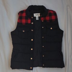 Daytrip Black Vest with Red Plaid Accents
